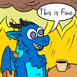 Sticker du dragon de SteffoSpieler représentant le mème "This is fine.".
